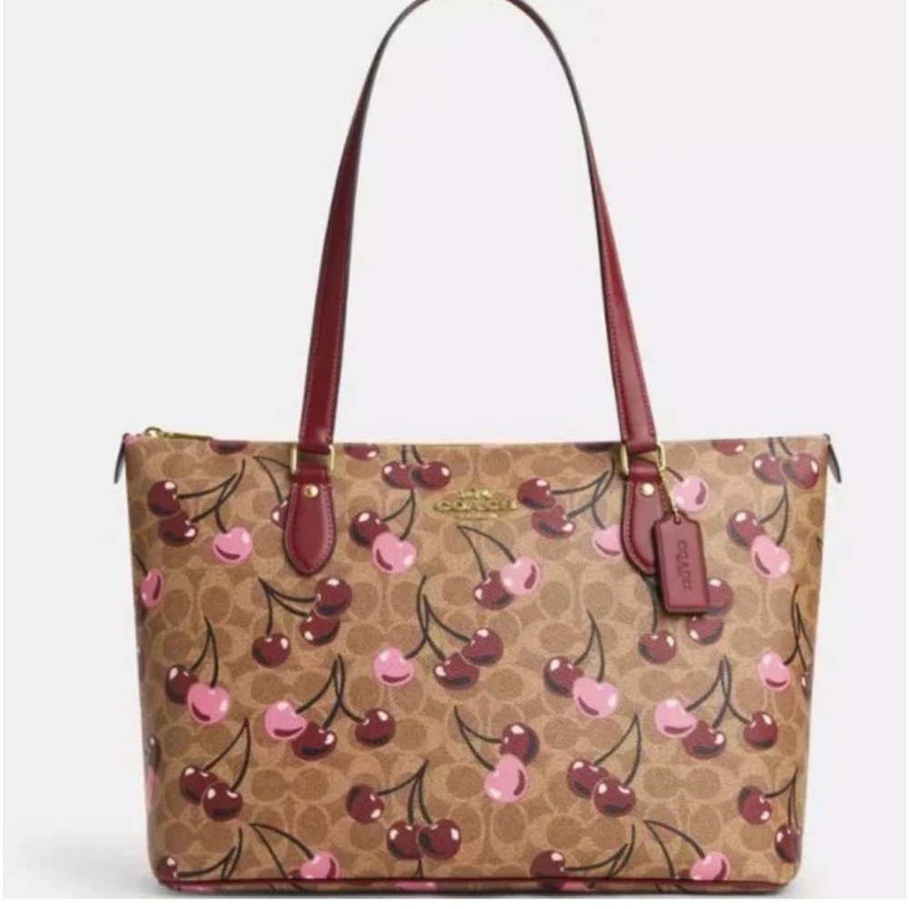 Coach Cherry Print Tote Bag - Brown and Red